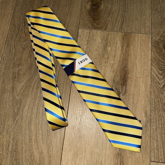 Izod Men's Diagonal Stripe‎ Yellow Blue Neck Tie 100% Polyester NEW - Picture 1 of 5